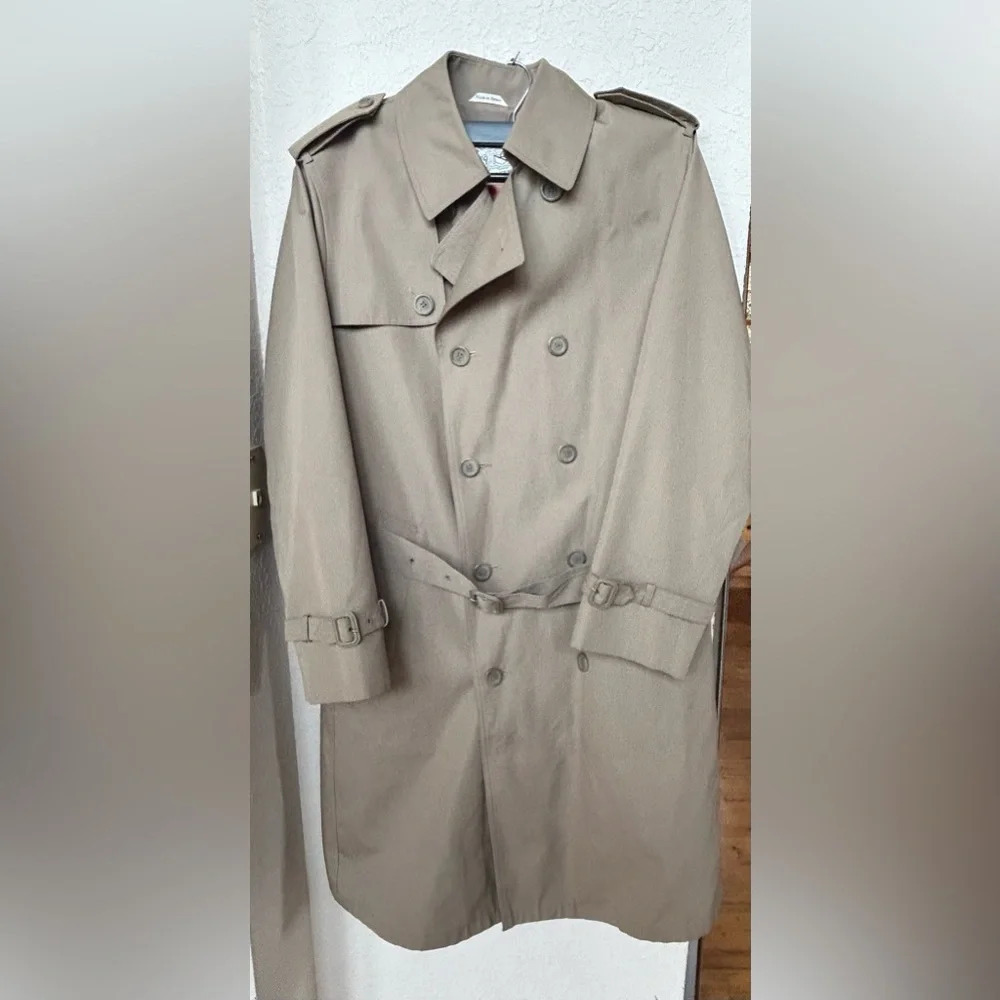 Vtg 80's Oleg Cassini FLEECE Lined Double Breasted TRENCH Over Coat RAIN Coat